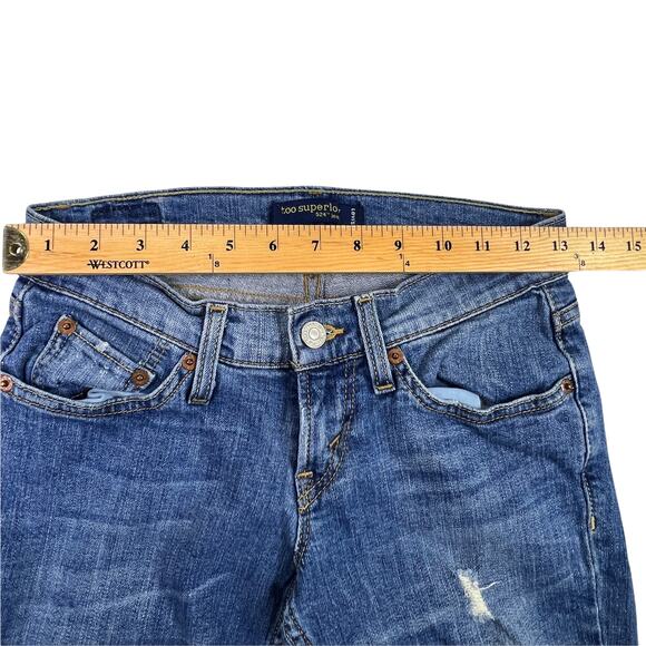 Levi's Too Superlow 524 Distressed Denim Blue Skinny Jeans Size 1 Medium - Picture 9 of 15